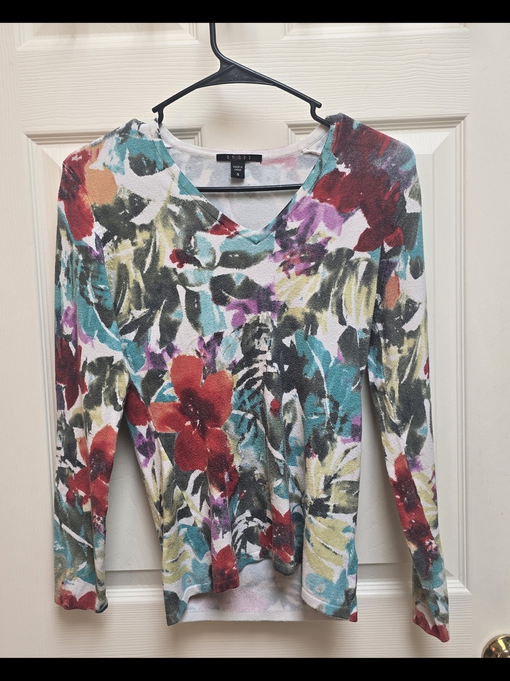 Cyrus Multicolor Floral V-Neck Long Sleeve Top